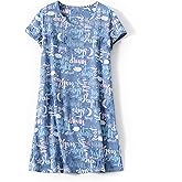 Inadays Women's Cotton Nightgown Sleepwear Short Sleeves Nightshirt Casual Print Sleepdress Loose Comfy Pajama