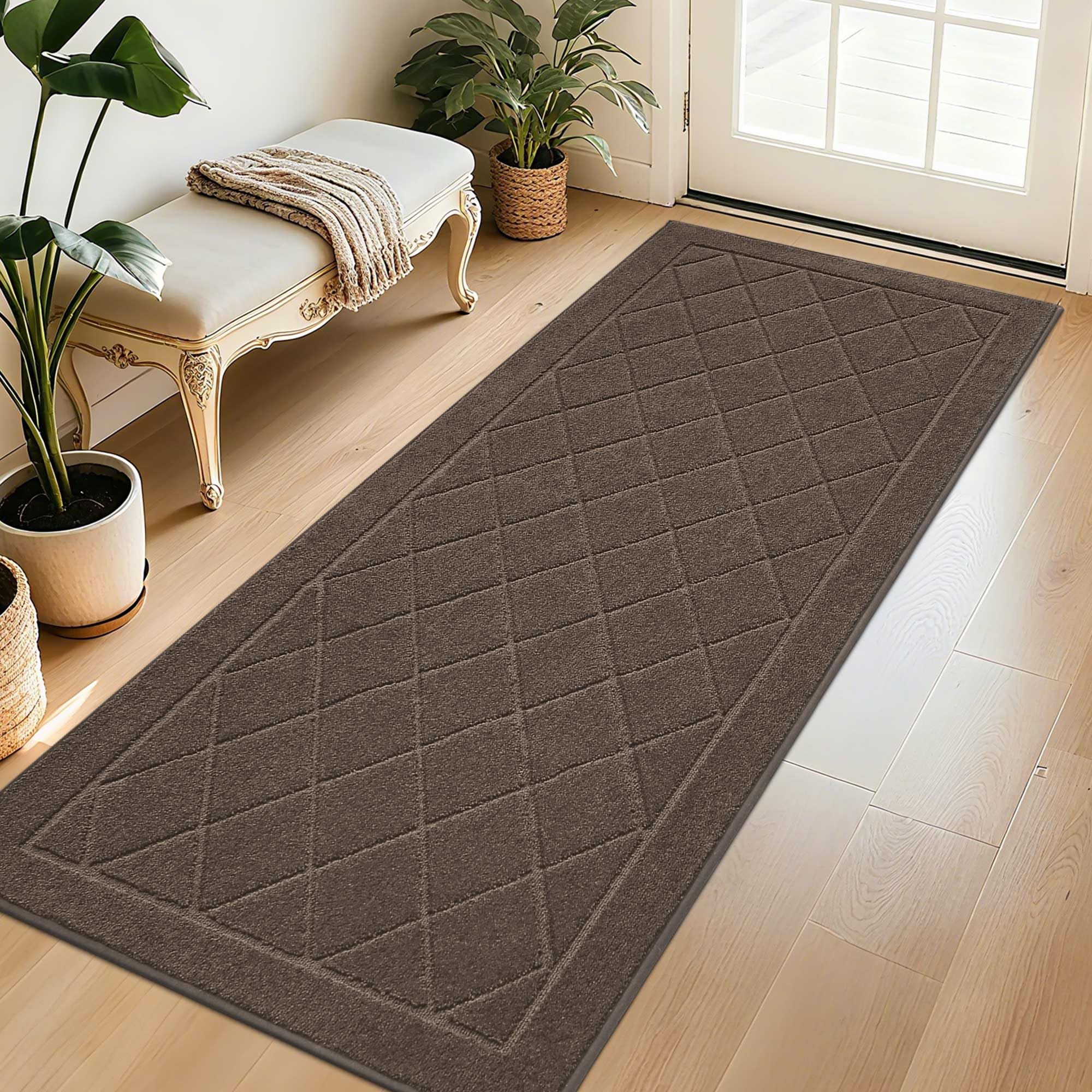 BEQHAUSE Dirt Trapper Door Mat 32" x 72", Doormat Non-Slip Entryway Rugs Washable, Dog Door Mat Stain Resistant and Absorbent Welcome Floor Mat for Front Back Door, Mud Wet Shoes & Paws, Light Brown Image