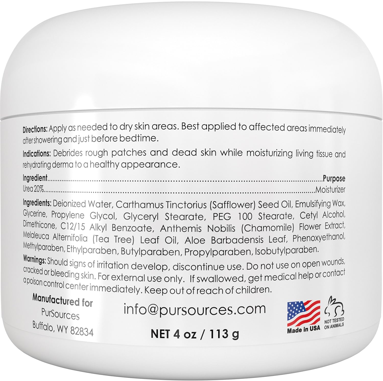 PurSources Urea 20% Healing Cream 4 oz - Best Callus Remover - Moisturizes and Rehydrates Hands, Feet and Knees to a Healthy Appearance - Soothes and Softens Thick, Cracked, Rough Dead and Dry Skin : Beauty