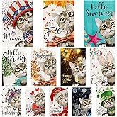 Seasonal Cat Yard Flags Set of 12 Double Sided 12 X 18 Inch Flags for Outside, Spring Fall Christmas Seasonal Flags for Outdoor Decorations, Holiday Garden Flags for All