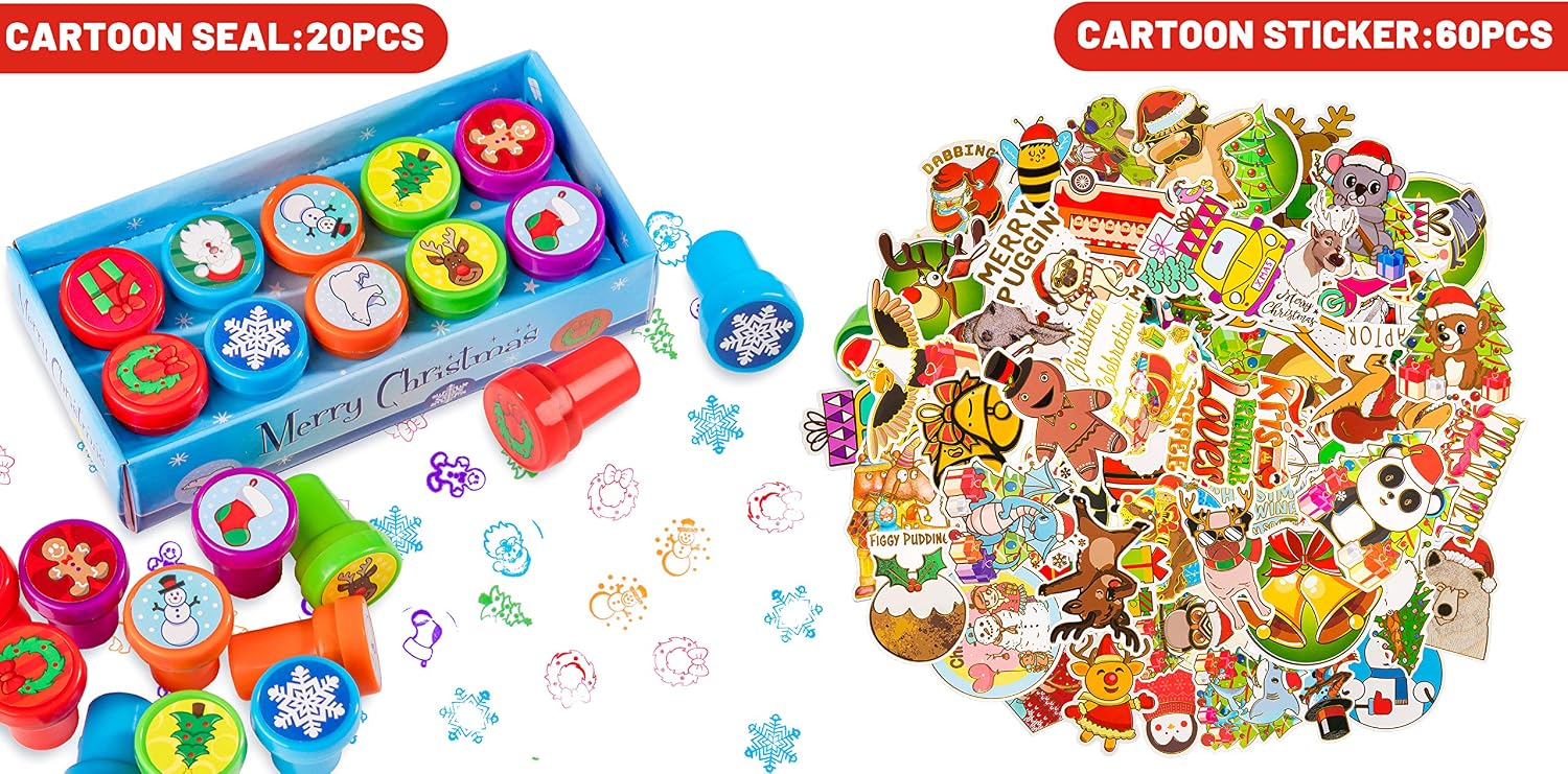 Whaline Christmas Stationery Collection 140 Set 40 Christmas Pencils with Eraser, 20 Christmas Stampers - Image 4