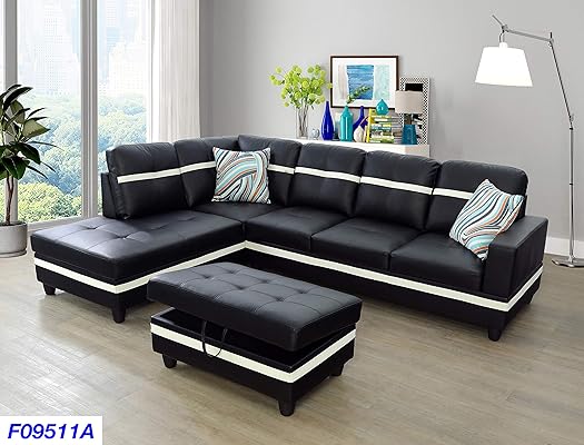 Lifestyle Furniture Left Facing 3PC Sectional Sofa Set, Black
