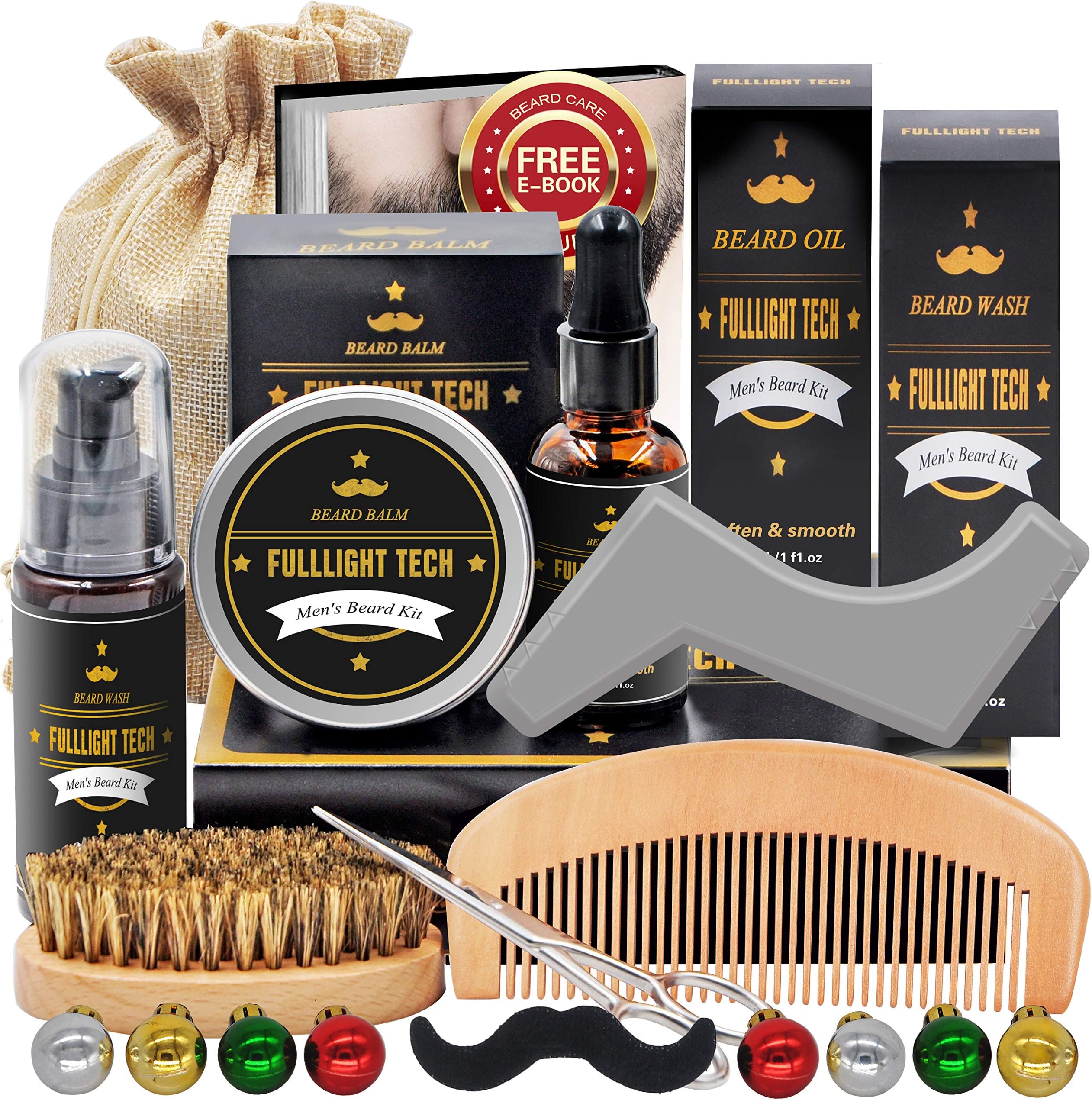 Beard Kit for Men Grooming & Care W/Beard Wash/Shampoo,Unscented Beard Growth Oil,Beard Balm Leave-in Conditioner,Beard Comb,Beard Brush,Beard Scissor 100% Natural & Organic