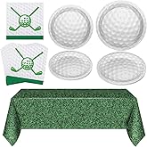 durony 73 Pieces Golf Party Supplies Include Golf Plates and Napkins Green Grass Field Plastic Tablecloth Golf Disposable Tableware Set for Sports Theme Party Supplies Birthday Serve 24 Guests