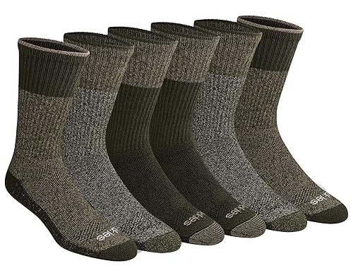 Dickies Men's Dri-Tech Essential Moisture Control Crew Socks, Available in M-XXL (6, 12 Pairs), Olive Marl (6 Pairs), Large