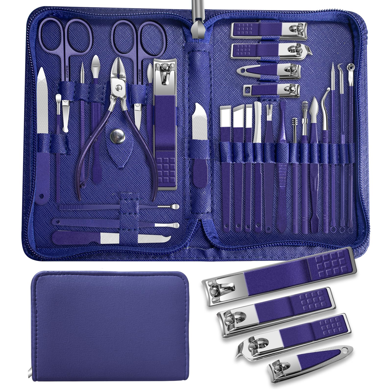 Photo 1 of Manicure Set Personal Care Mens Grooming Kit, 30 In 1 Professional Manicure Kit Pedicure Kit, Nail Clippers for Men and Beauty Tool Portable Set, with Luxurious Travel Case (Blue)