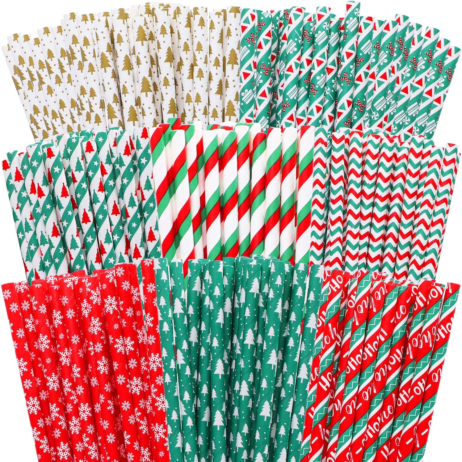 Tupa 200 Pieces Christmas Paper Straws Biodegradable Drinking Stripe Bicolor Stripe Dot Straw Mix for Wedding Supplies and Party Favors, 8 Styles