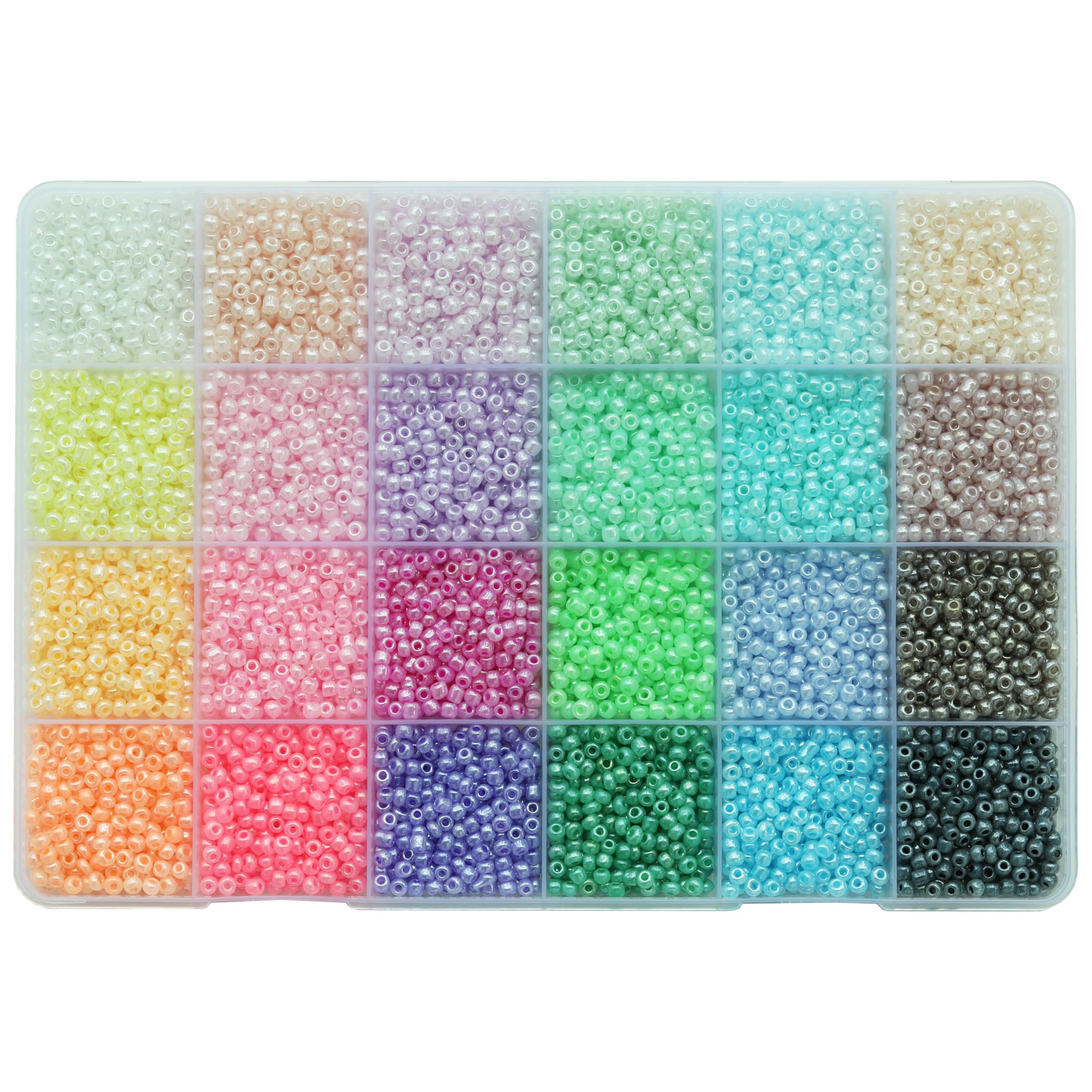 Bala&Fillic Size 8/0 Ceylon Color Seed Beads About 7200pcs in Box,24 Assortment 3mm Glass Seed Beads for Making Jewelry Necklace Bracelets Eariings Rings(300pcs/Color, 24 Colors)