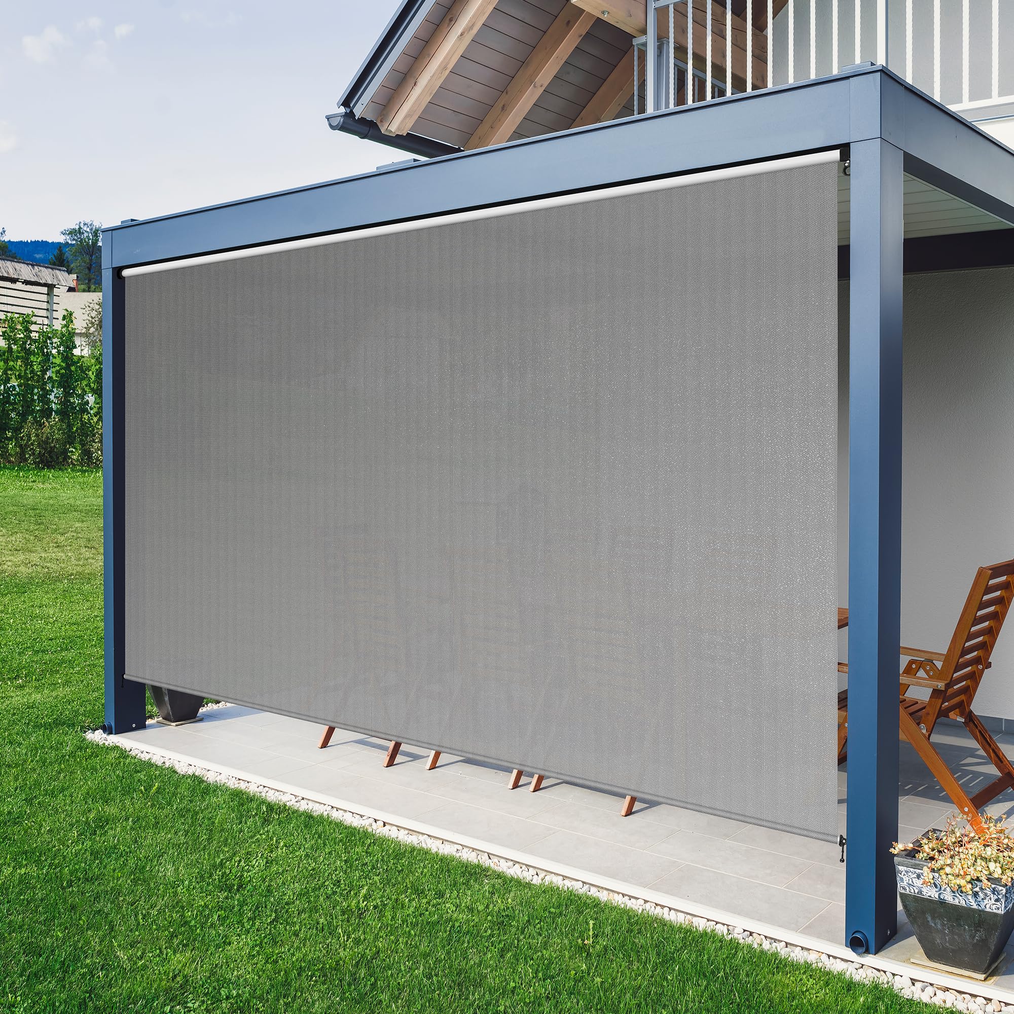 Rengue Outdoor Roller Shades, 8'(W) x 6'(H) Patio Shades Roll Cordless