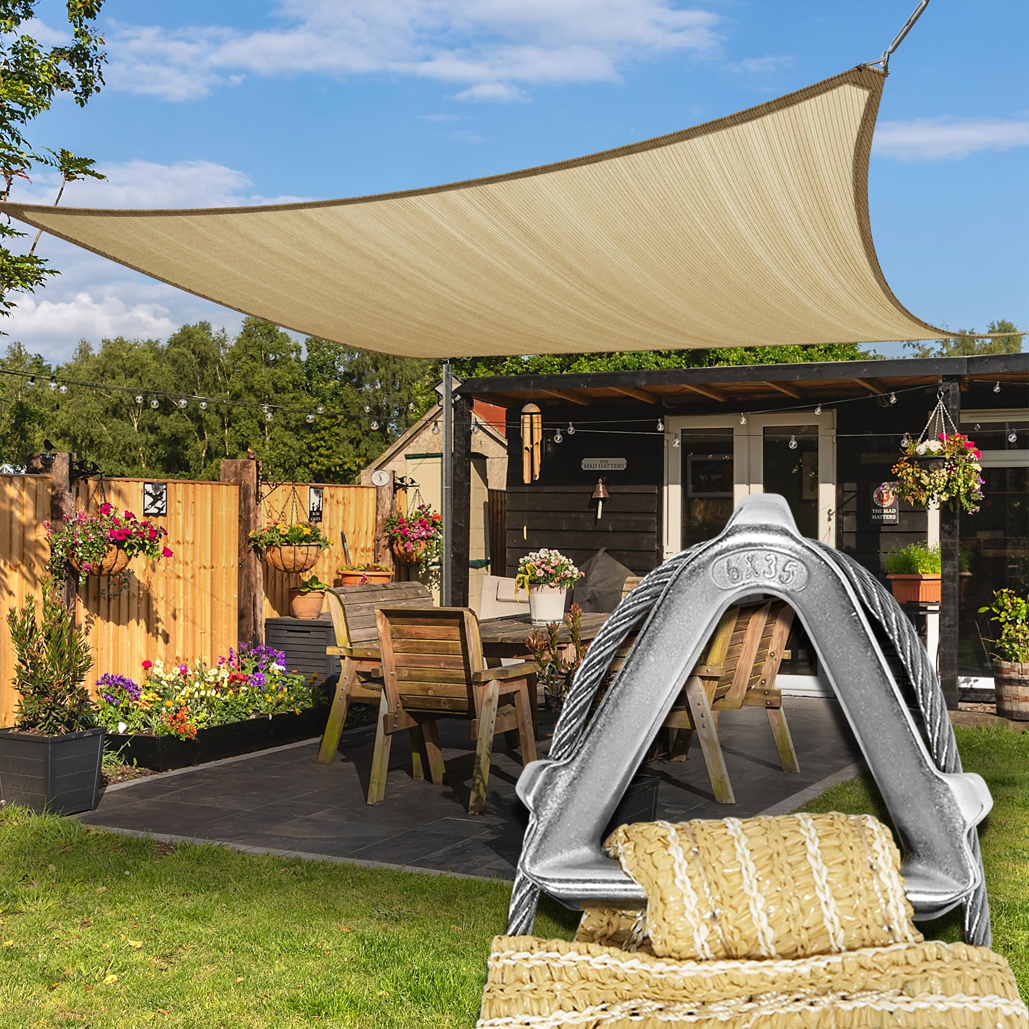 Photo 1 of ColourTree Heavy Duty 8' x 12' Beige Sun Shade Rectangle Pro Ring Shade Sail, 260 GSM Commercial Grade UPF50 Sunshade, Reinforced Corners & Edges - 5 Years Warranty (We Make Custom Size)