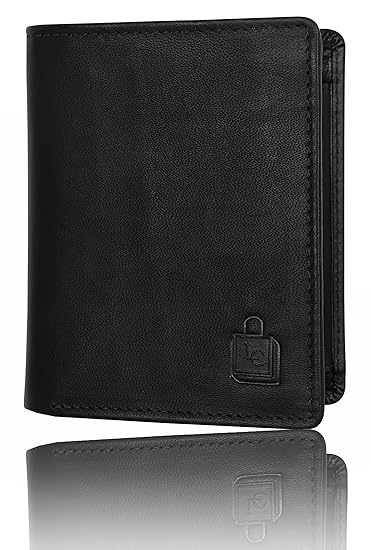 Le Craf Mens Black Genuine Leather RFID Blocking Wallet