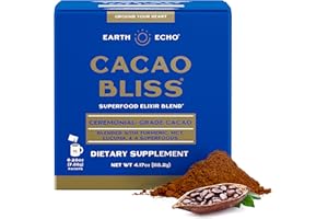 Earth Echo Cacao Bliss - Ceremonial Grade Organic Raw Cacao Powder with MCT Oil & Turmeric - Supports Energy Boost, Mindful Snacking & Focus - Unsweetened, Vegan, GMO-Free, 15 Packets for On-the-Go