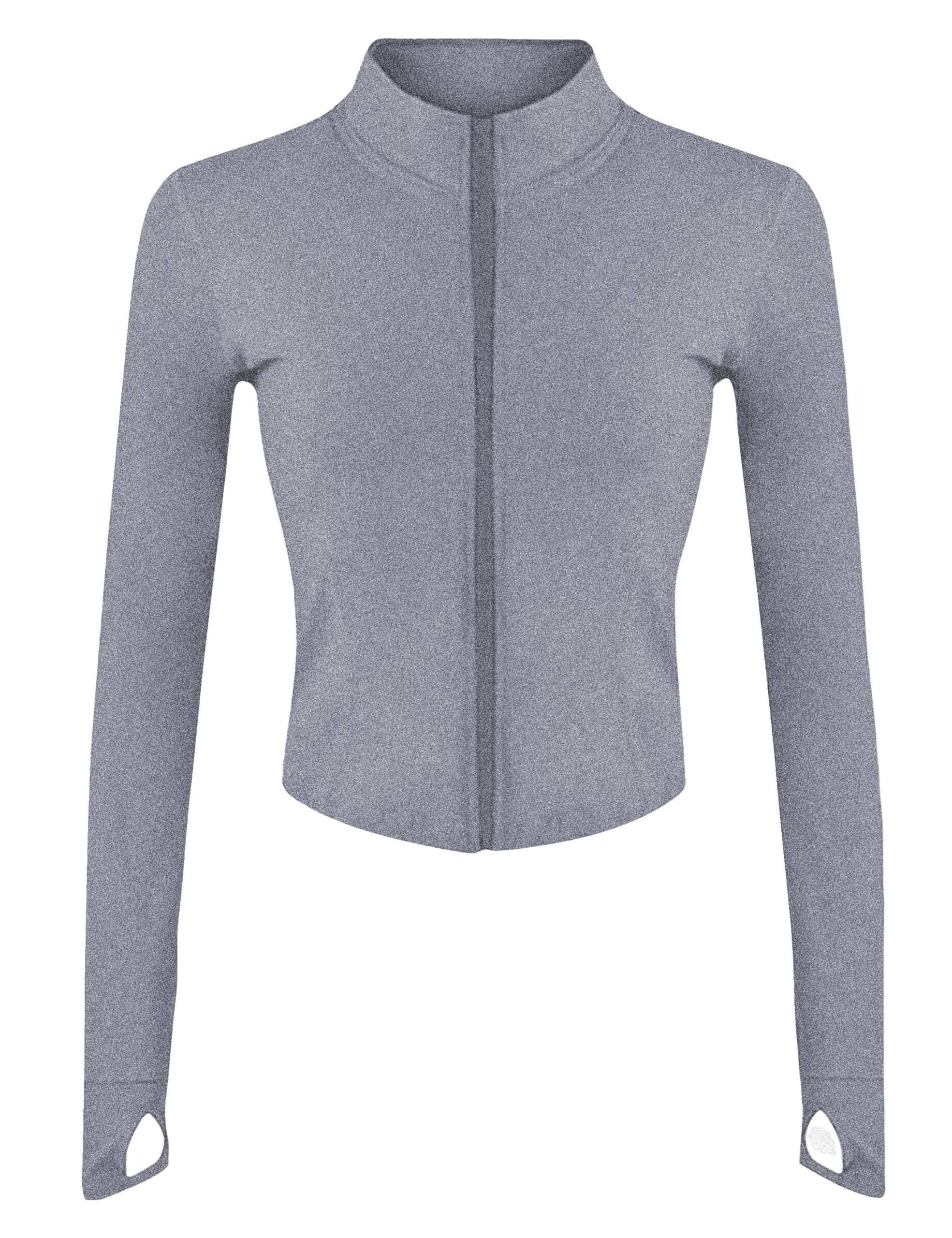Photo 1 of Lviefent Womens Lightweight Full Zip Running Track Jacket Workout Slim Fit Yoga Sportwear with Thumb Holes (Heather Grey, X-Small)