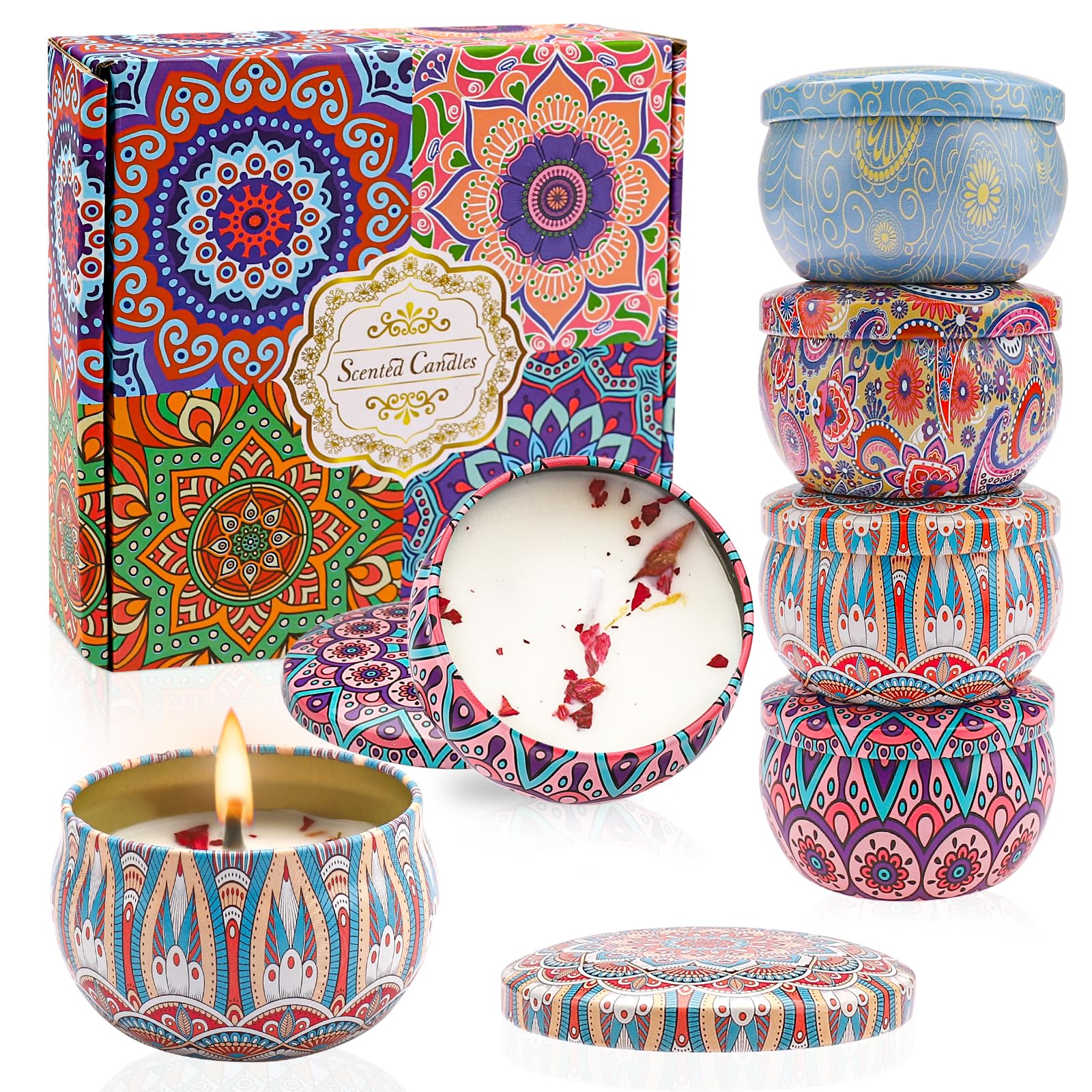 ALLAVA 4 Stück Duftkerzen Geschenkset, Natürliches Sojawachs Duftkerzen Set, Kerzenset zum Stressabbau, Duftkerze für Weihnachten, Geburtstag, Valentinstag, Aromatherapie, Hochzeiten (A)