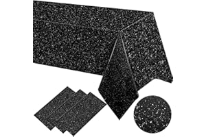 Remagr 3 Pcs Black Glitter Tablecloth,Valentine Tablecloth, 54 x 108 Shimmer Table Cloth, Sequin Sparkly Waterproof Disposable for Star Galaxy Space Themed Gothic Disco Wedding Birthday Party