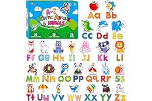78 Magnetic Alphabet, 26 Uppercase, 26 Lowercase Letters & 26 Object Patterns, Adorable Animal Alphabet ABC Fridge Magnets Ed