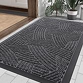 Smiry Front Door Mat Outside Entrance, Heavy Duty Sturdy Natural Rubber Doormat, Trap Dirt and Moisture, Easy Clean Low Profile Mats for Indoor Outdoor Entry, Interwoven Stripes 29.5x17, Grey
