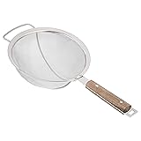AmazonCommercial Stainless Steel Double Fine Mesh Strainer, Acacia Handle, 8 Inch