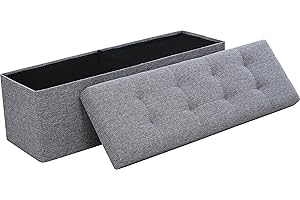 Ornavo Home 45 Inch Folding Storage Ottoman with Storage Bench, Long Large Storage Ottoman Bench, Storage Chest, Foot Rest Stool, Bedroom Bench with Storage - (Gray)
