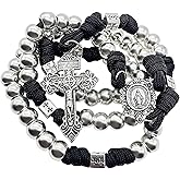 Nazareth Store Paracord Catholic Rosary Silver Resin Beads with Miraculous Medal and Pardon Cross Five Decade Heavy Duty Rosary 22"