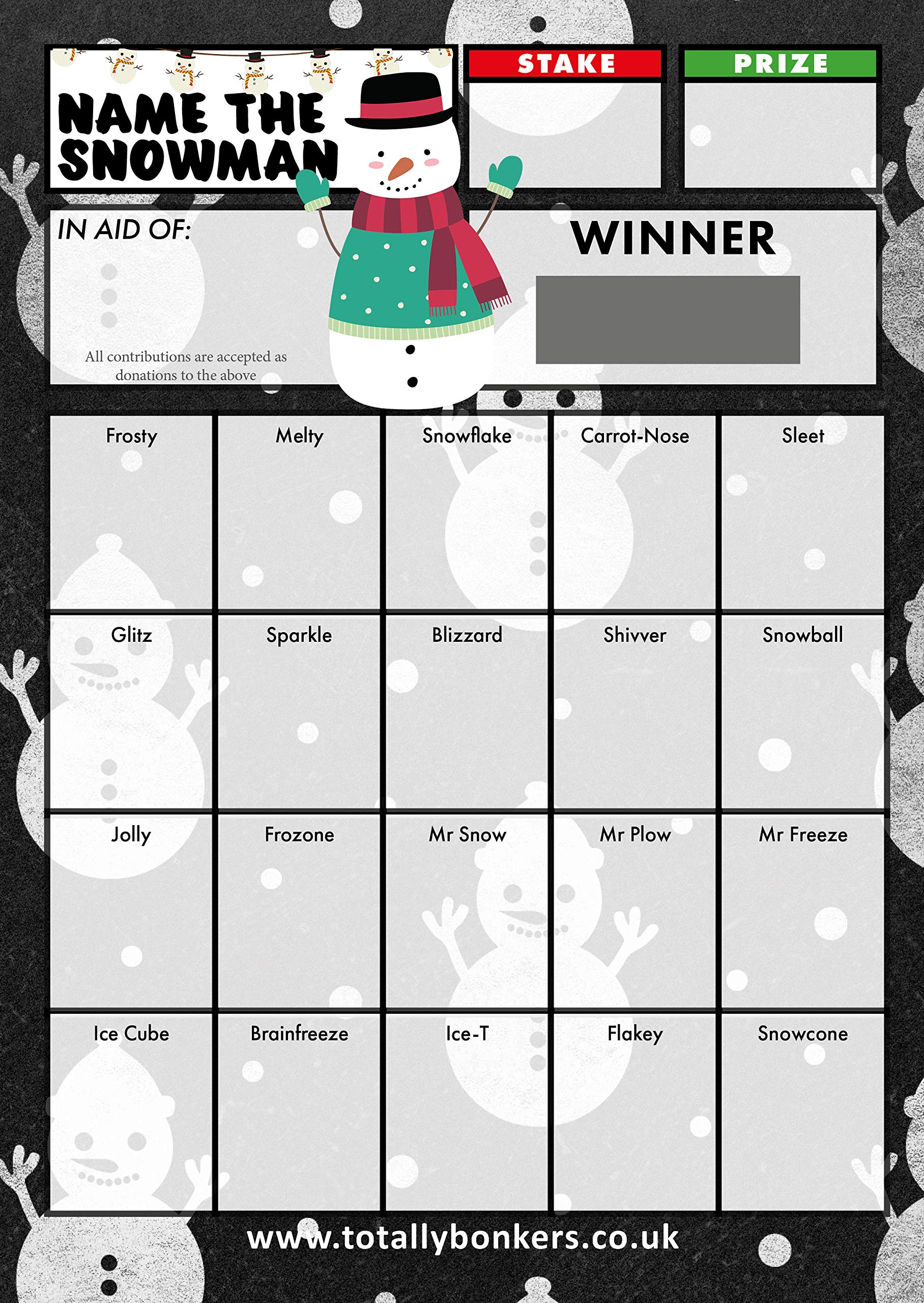 Totally Bonkers - Christmas Snowman Fundraising Scratch Cards - 20 Square - A6 (148x105mm) -10 Pack - TB0064 - Blind Card