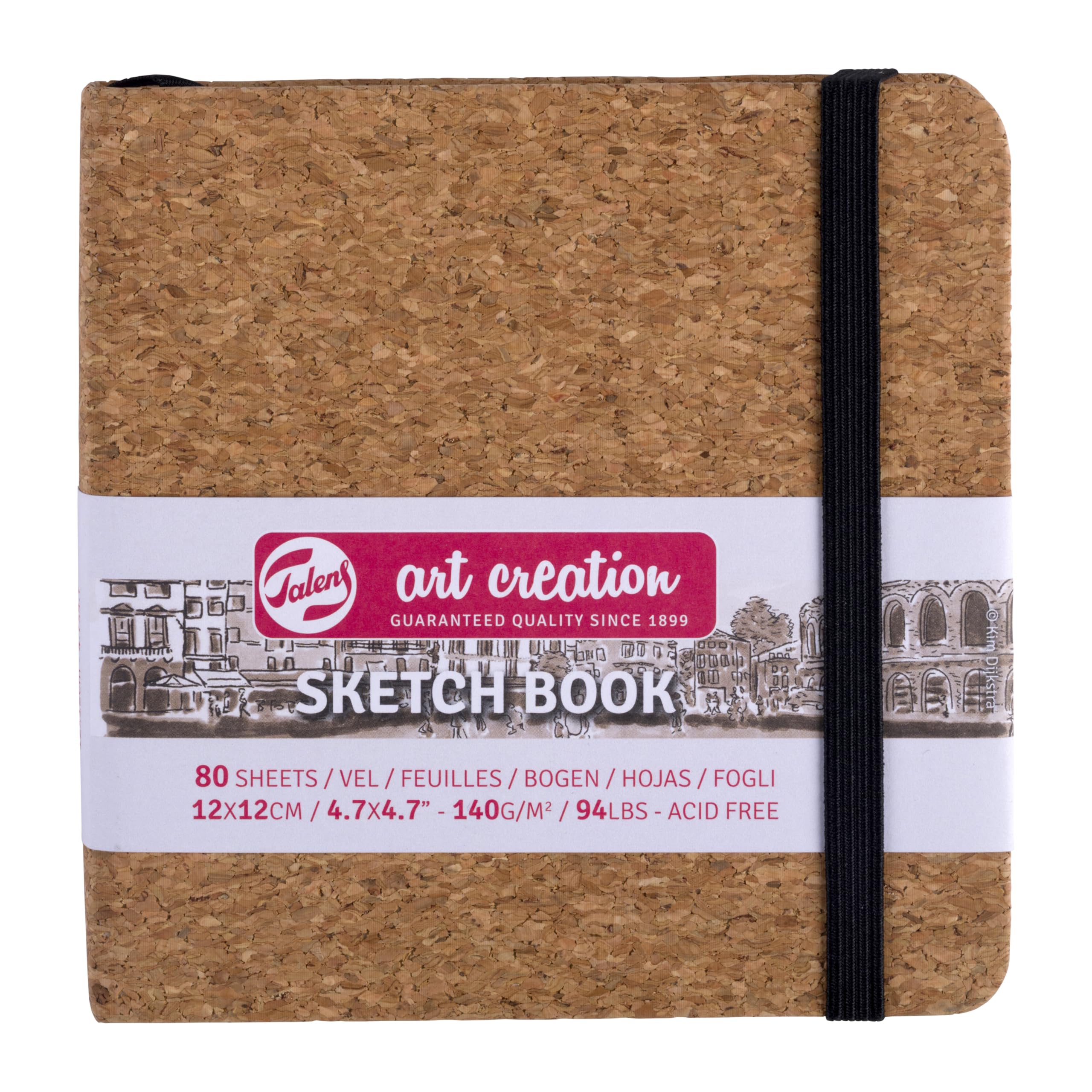 Talens Art Creation Cork Sketchbook - 12 x 12 cm - 140 g/m² - 80 Sheets - Versatile Drawing Paper for Pencil, Pastel and More