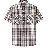 JOGAL Mens Plaid Button Down Shirts Mens Short Sleeve Western Shirts Two Pocket Regular Fit Mens Button Up Casual Shirts
