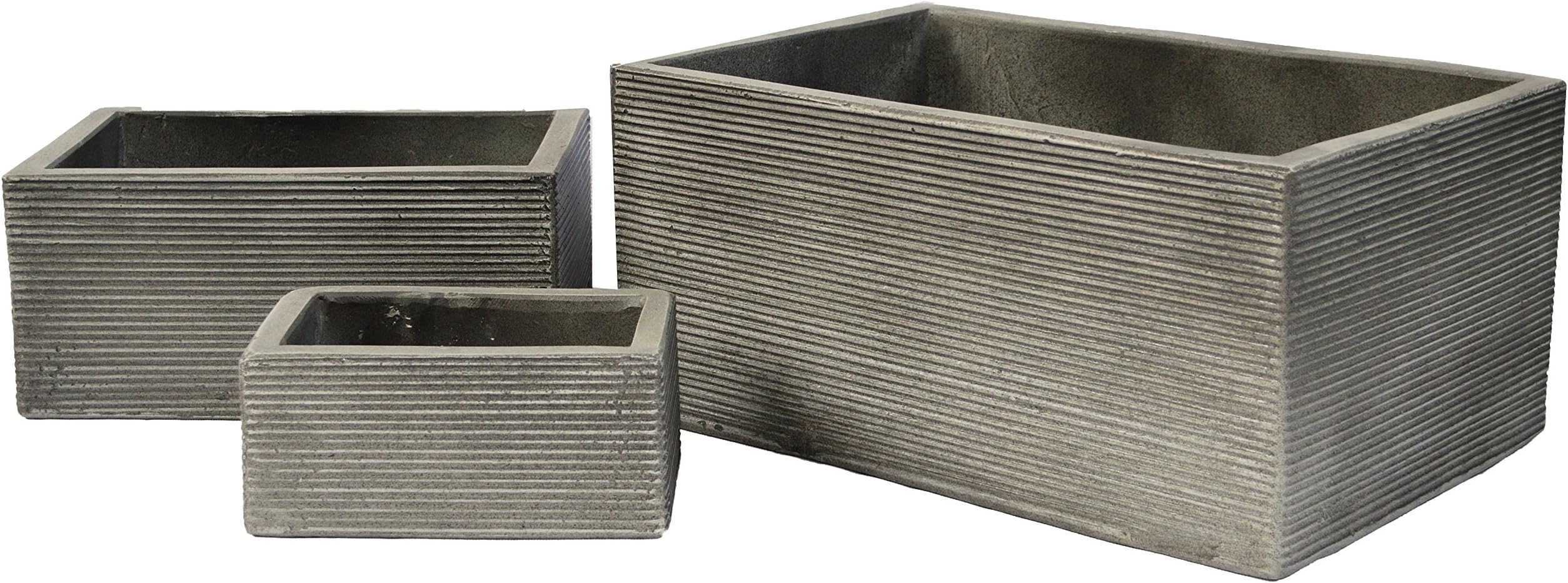 Rectangles Contour Fiber Planter Set, Color: Natural Cement