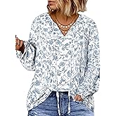 Eytino Plus Size Tops for Women V Neck Long Sleeve Drawstring Floral Boho Print Blouse Shirts Vacation Outfits(1X-5X)