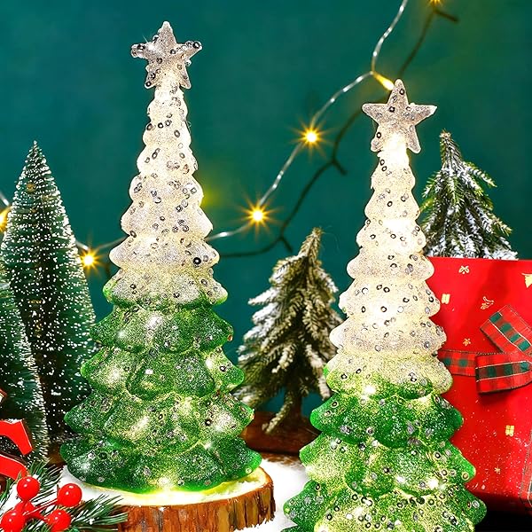 2 PCS MERCURY GLASS CHRISTMAS TREE FOR TABLETOP LIGHT UP CHRISTMAS DECOR 11.6″ ILLUMINATED GLASS XMAS TREE BATTERY OPERATED XMAS TABLE CENTERPIECE FOR HOME FIREPLACE FESTIVE DECOR GIFT(SILVER)