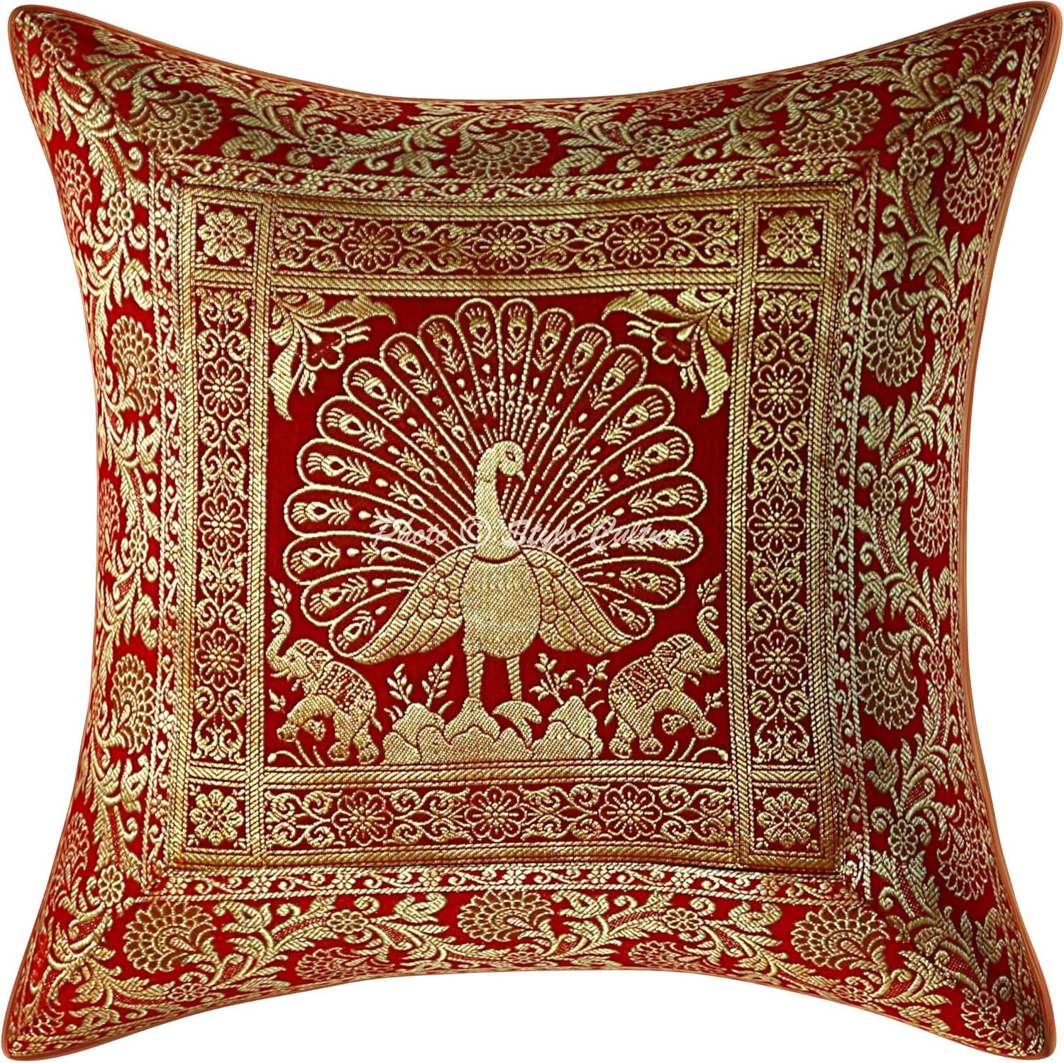 Amazon Com Stylo Culture Indian Decorative Brocade Red And Gold