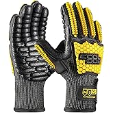 COOLJOB A6 Cut Resistant Anti Vibration Work Gloves Men, TPR Impact Reduce Mittens, Palm Rubber Patch Shock Absorption, M-2XL