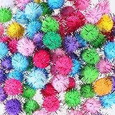Oruola 100Pcs Mini Pom Poms for Crafts, Multicolor Bulk Pom Poms for Crafts, 0.6-0.8 Inch Glitter Pom Poms, Pompoms for Crafts DIY Art Creative Decorations Cat Toys, Children Gift