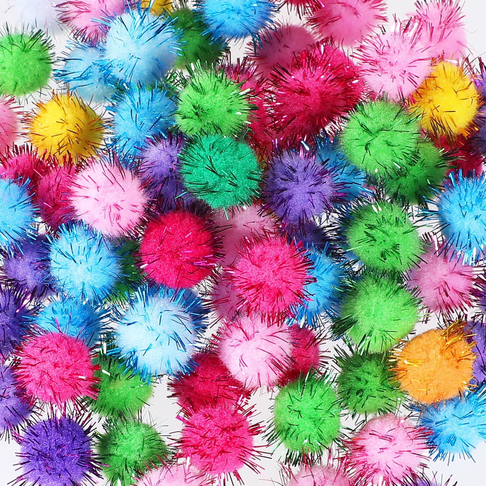 Oruola 100 Pcs Pompoms for Crafting,Glitter Pom Poms,Multicolor Bulk Pompoms,Sparkly Pompom,Glitter Mini Pom Poms for Crafting DIY Art Creative Crafts Decorations