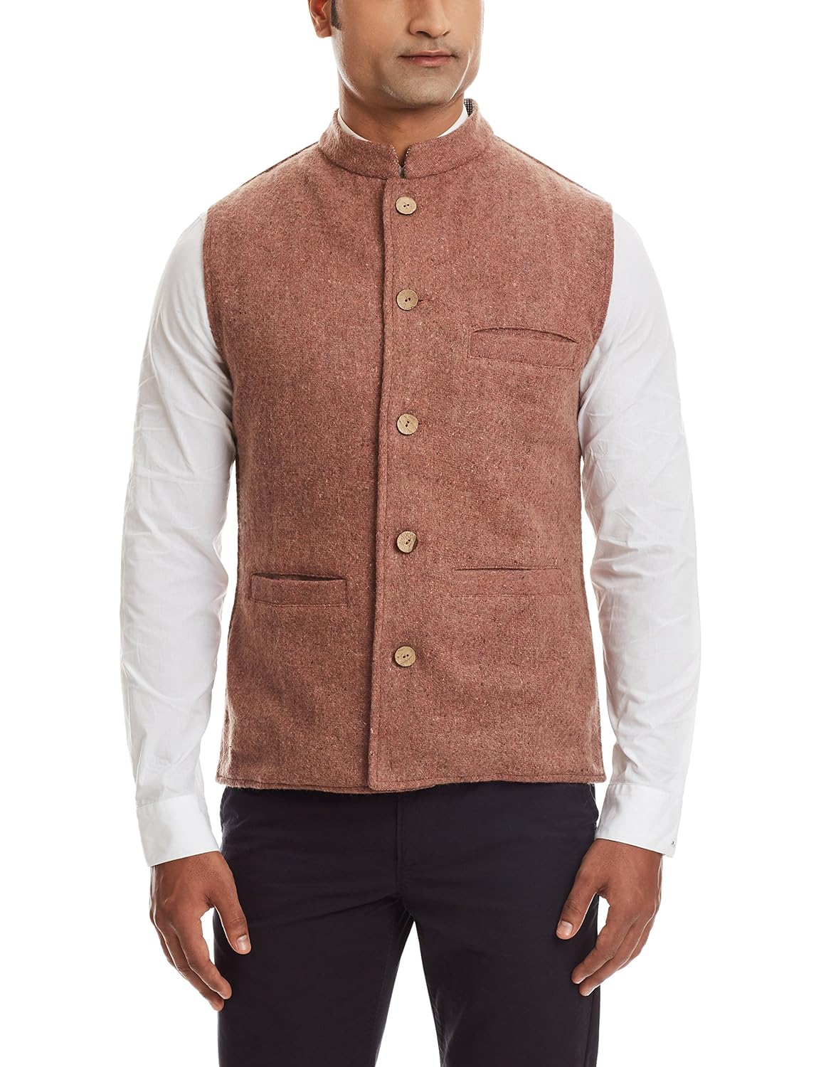 sobre estilo men's banded collar wool jacket