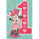 Minnie Mouse Happy 1st First Birthday Card (Age 1) - One Whole Year Since You Were Born! It's Time to Clap and Cheer! You're Loved So Much! You're So Much Fun! We're Very Glad You're Here! Happy