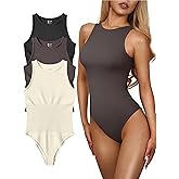 OQQ Women's 3 Piece Bodysuits Sexy Ribbed One Piece Sleeveless Halter Neck Tops Leotard Summer Trendy
