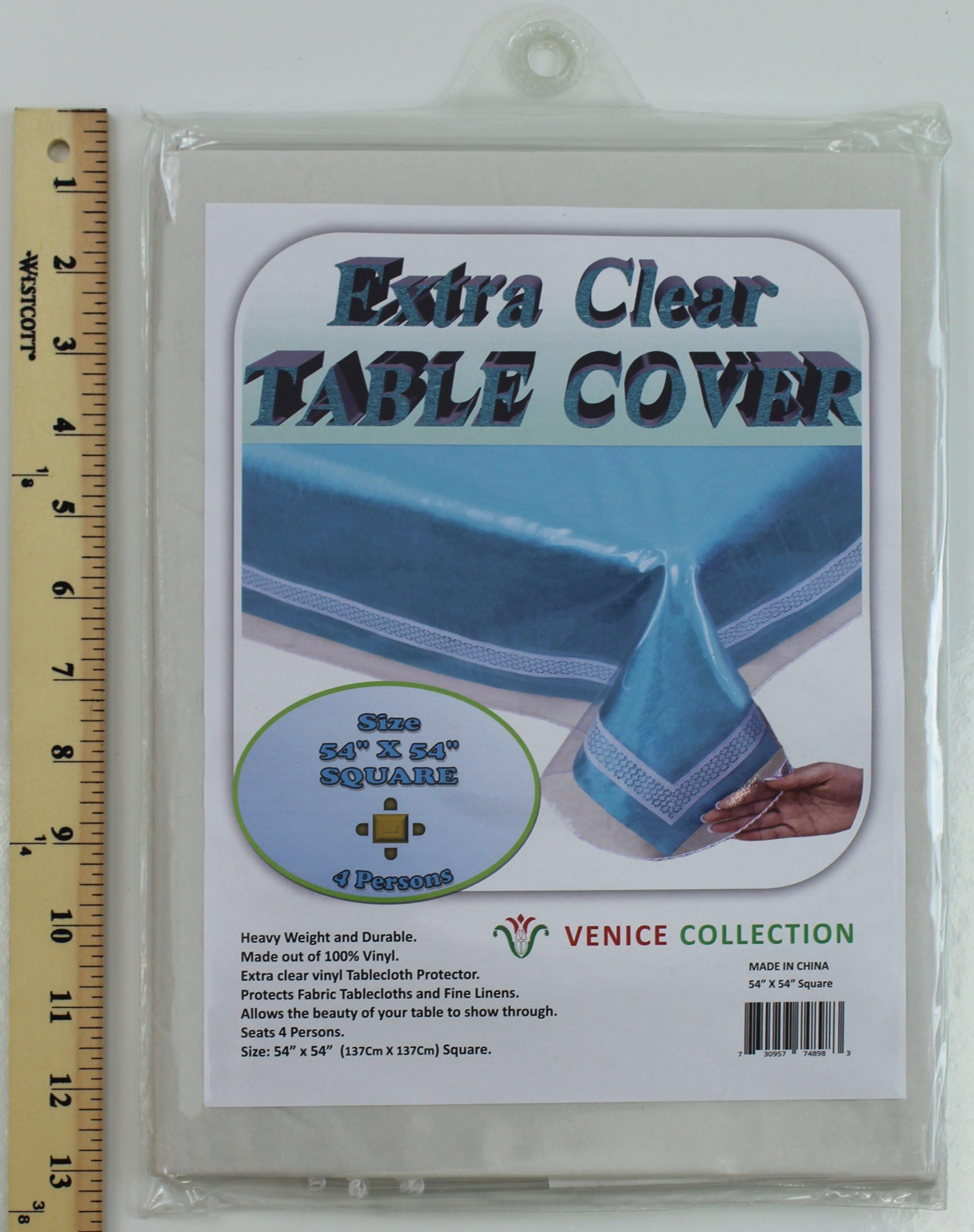 Venice Collection Extra Clear and Durable Heavy Weight Tablecloth Protector 100% Vinyl 54" X 54" Square