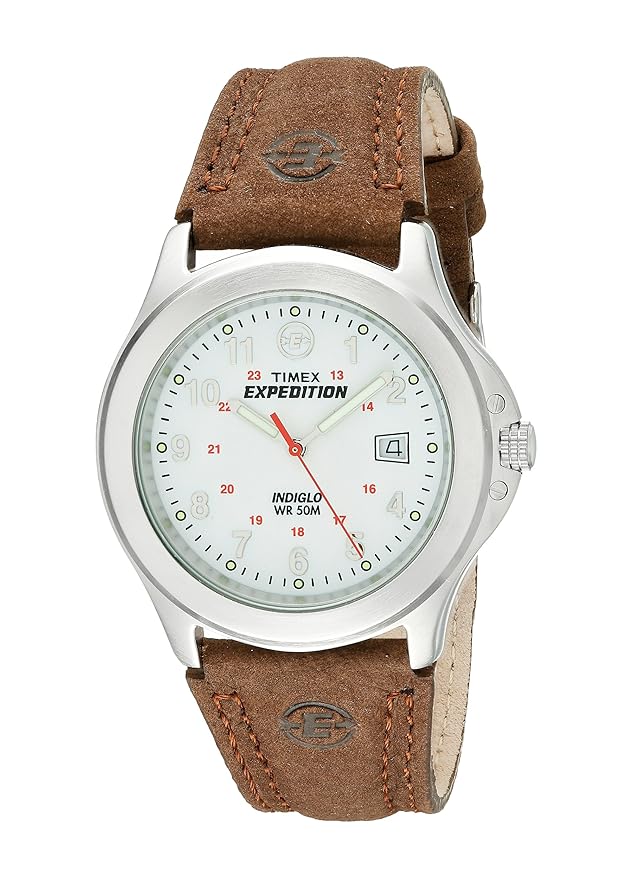 expedition metal field 37mm leather strap watch