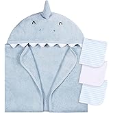 Gerber Baby 4 Piece Animal Character Hooded Towel and Washcloth Set, Blue Shark, One Size