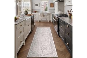 PureCozy Gray Runner Rug 2x5 Hallway Machine Washable Kitchen Vintage Distressed Non Slip Carpet Indoor Grey Retro Floral Bedroom Accent Throw Rug for Bathroom Office Laundry Dining Living Room