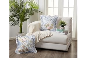 Brilliant Sunshine Blue Rose Ruffle Pillowshams, Quilted Patchwork Decorative Pillow Covers Set, Washable Square Throw Cushion Cases for Couch, Reclining Chair, Car, Bed, 18x18, Pack of 2
