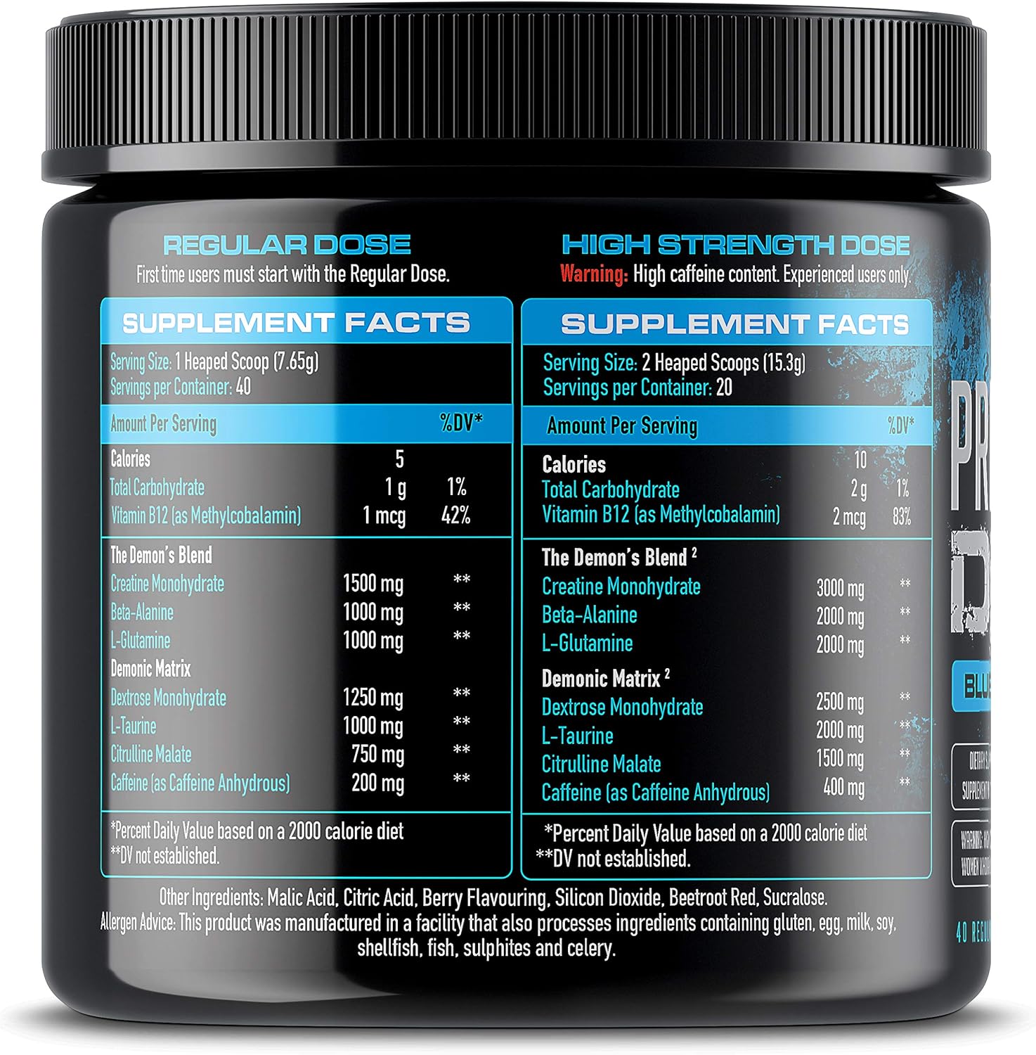 Pre Workout Demon (Blue Raspberry Flavour) - Hardcore Pre-Workout Supplement with Creatine, Caffeine, Beta-Alanine and Glutamine, 40 Servings: Health & Personal Care