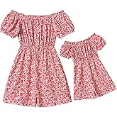 AWIBMK Mommy and Me Floral Jumpsuit Shorts Off Shoulder Mother Daughter Romper Family Matching Outfit Summer Clothes