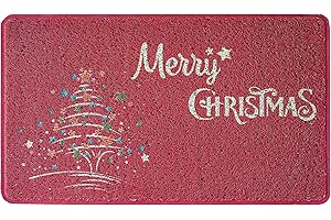 Aucuda Christmas Door Mat Outdoor, Happy Camper Door Mats, PVC Christmas Rug, Welcome Mats Outdoor,17"x30" Winter Welcome Mat for Front Door,Trap Dirt,Xmas Indoor Door Mat Decor, Red