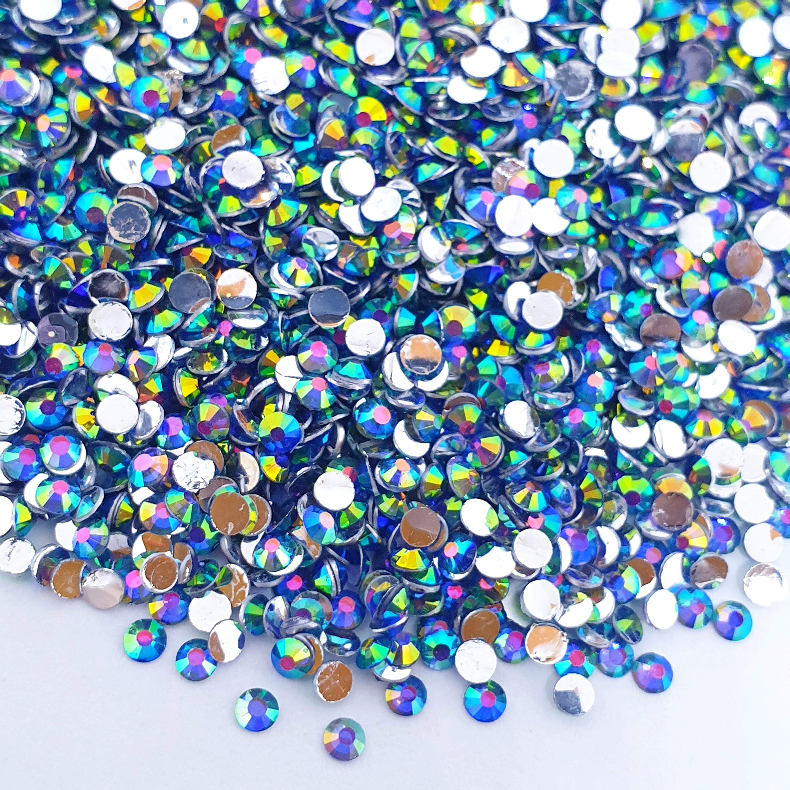 MajorCrafts 4000pcs 2mm ss6 Crystal AB Coated Flat Back Round 14 Facets Small Resin Rhinestones Embellishment Gems (Crystal Dark Blue AB36)