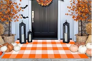 BUAGETUP Fall Front Porch Rug 24''x51''Orange and White Outdoor Rug Cotton Washable Halloween Door Mat Outdoor for Layered Doormat Door Mat Kitchen Farmhouse Entryway