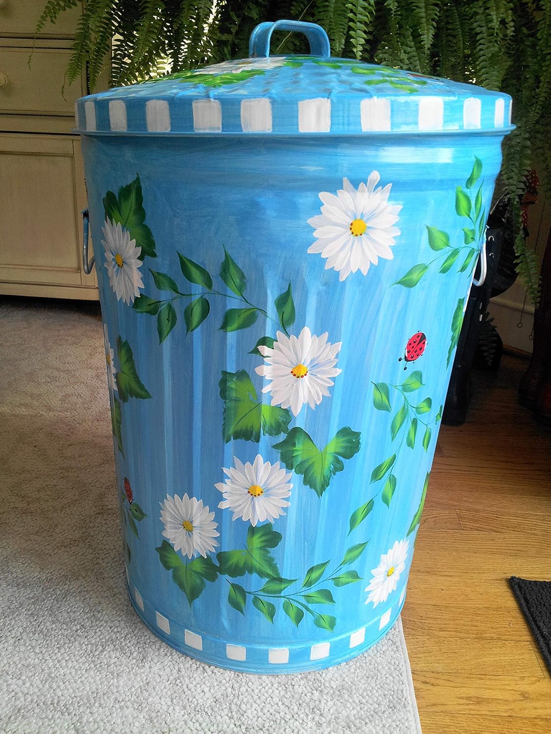 20 Gallon Hand Painted Galvanized Trash Can Handmade
