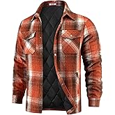 COOFANDY Men's Flannel Shirt Jackets Quilted Lined Plaid Jacket Long Sleeve Button Down Thick Winter Outwear Shackets