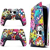 Skin Sticker for Game Console 5 Cover - Graffiti Hippie, Compatible with Both Disc Edition & Digital Edition (not Slim Ver) - 2 Controller Skins & Console Skin - No Bubble, Full Protection, Removable